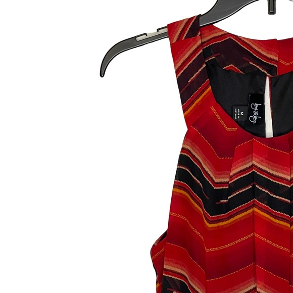 By & By Tank Blouse Size Medium Red Black Striped Womens‎ Lined Top Polyester - Picture 4 of 8